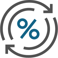 Recycling symbol with a percentage symbol